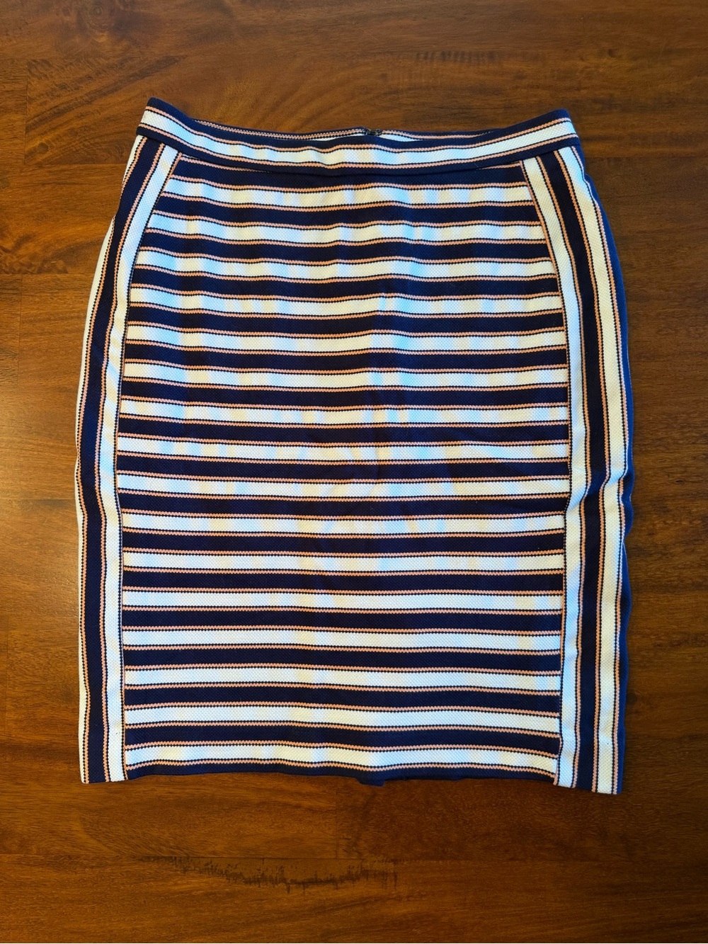 Banana Republic Striped Pencil Skirt Navy Ivory Peach Size 6